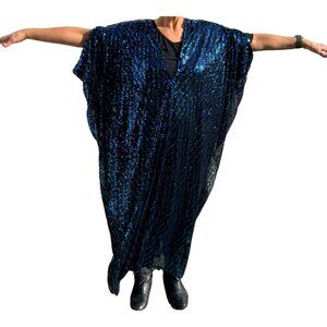 BRAND NEW| OOAK Jennafer Grace Blue Black Sequin Chevron Caftan Maxi Fully Lined